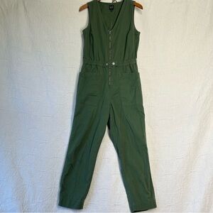 Gap Front Zip Jumpsuit Womens 8 Cotton Utility Olive Green Pockets Minimalist